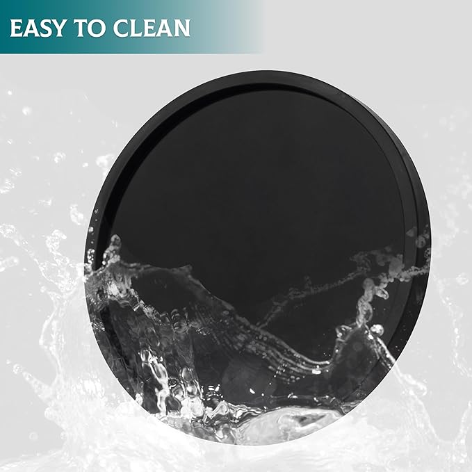 Silicone Bathroom Tray Round Vanity Tray Decorative Soap Holder Kitchen Countertop Organizer Coffee Table Decor for Candle, Perfume, Plant, 8 Inch, Black