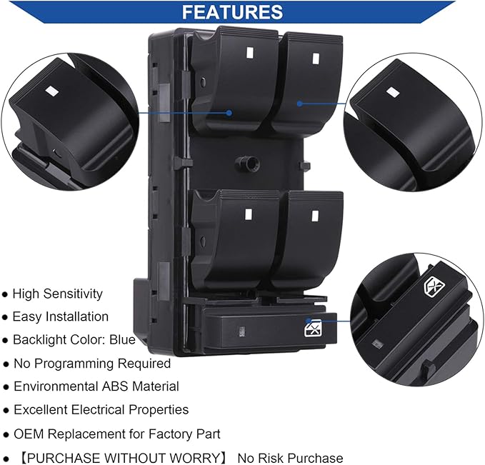 AiYiGu Driver Side Power Window Switch & 3 Pcs Passenger Window Switches, Compatible with 07-13 Chevy Silverado/GMC Sierra 1500 2500HD 3500HD/10-13 Yukon/09-16 Chevrolet Traverse/08-11 HHR