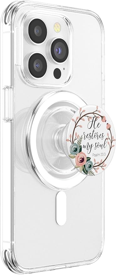 Christian Bible Verse He Restores My Soul Floral Design PopSockets Adhesive PopGrip