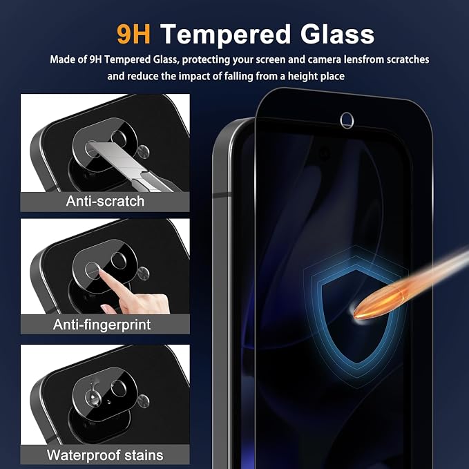 Privacy Screen Protector for Google Pixel 10 Lens Protector | [2+2] 9H Hardness Tempered Glass Protective Film + Camera Lens Protector [Full Coverage] [Anti-Spy] [Scratch-Resistant]