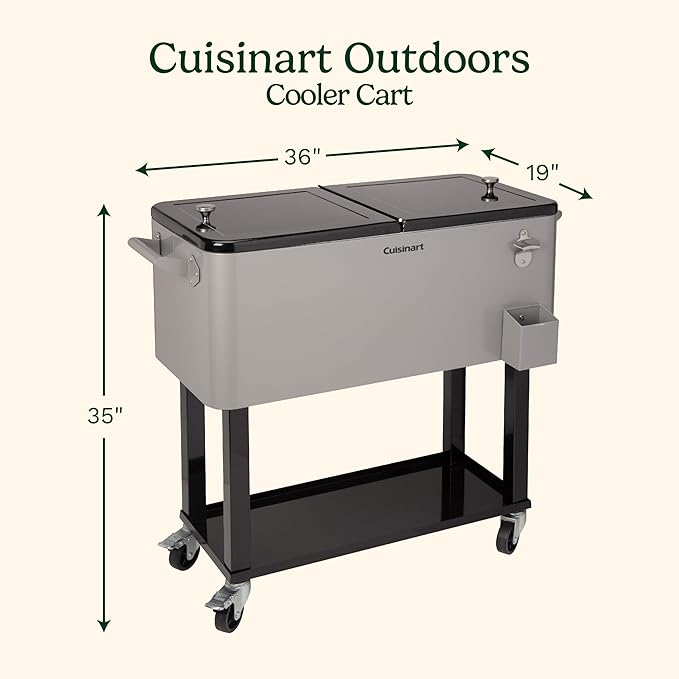 Cuisinart 80 Qt Cooler Cart, Portable Outdoor Beverage Cooler with Storage Shelf, Bottle Opener and Cap Collector, Summer BBQs, Cookouts and Tailgates, 48 Hour Cold Drinks, Chill, Fresh Sodas and Beer