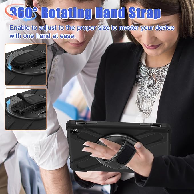 Case for Galaxy Tab S10 FE+ 13.1 2025 with Screen Protector+360 Rotating Hand Strap&ampStand+Shoulder Strap (Black)