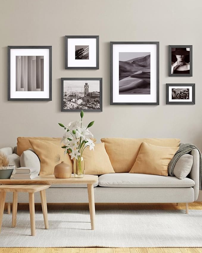 Egofine 9x12 Picture Frame Made of Solid Wood with Plexiglass, Display Pictures 5x7/6x8 with Mat or 9x12 Without Mat for Tabletop and Wall Mounting, Rustic Black