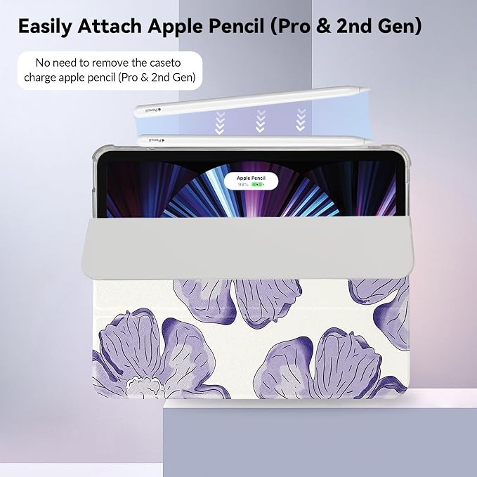 Lovmooful for iPad 9/8/7 Gen Case with Pencil Holder Cute-Bear Flower | Fit for iPad 9/8/7 (10.2-Inch2021/2020/2019 Model9th/8th/7th Generation)Soft TPUTrifold StandProtectiveGirly