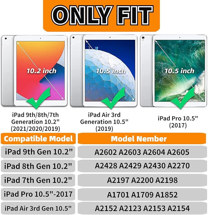 Kids Case for iPad 10.2 &amp 10.5 iPad 9th/8th/7th Generation 10.2 2021 2020 2019 Case with Screen Protector iPad Air 3rd Gen/Pro 10.5 inch Protective Cover with Handle Stand Black