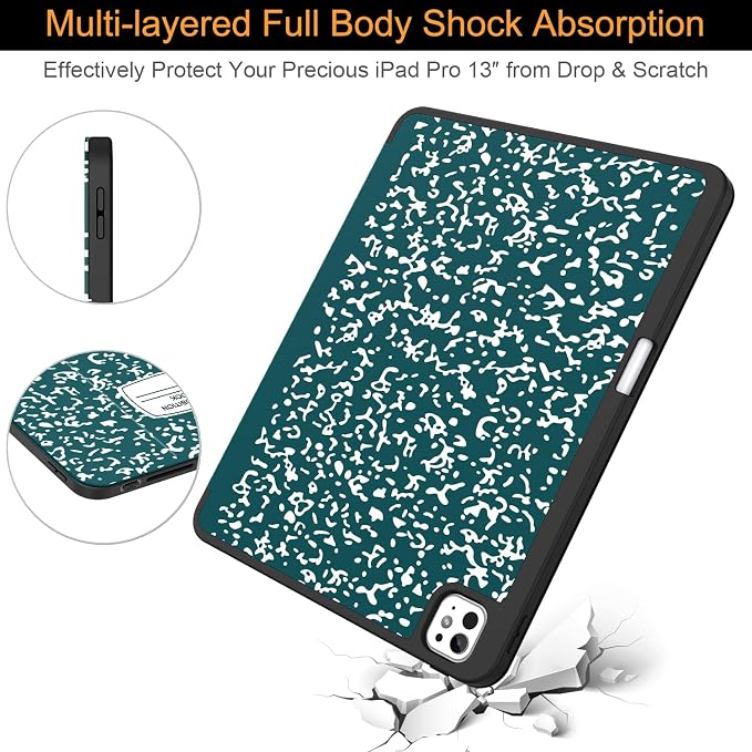 Soke Case for New iPad Pro 13 Inch (M5/M4 2025/2024 Release) with Pencil Holder Trifold Stand Shockproof [Support Apple Pencil Charging + Auto Wake/Sleep] Soft TPU Back Cover Book Black