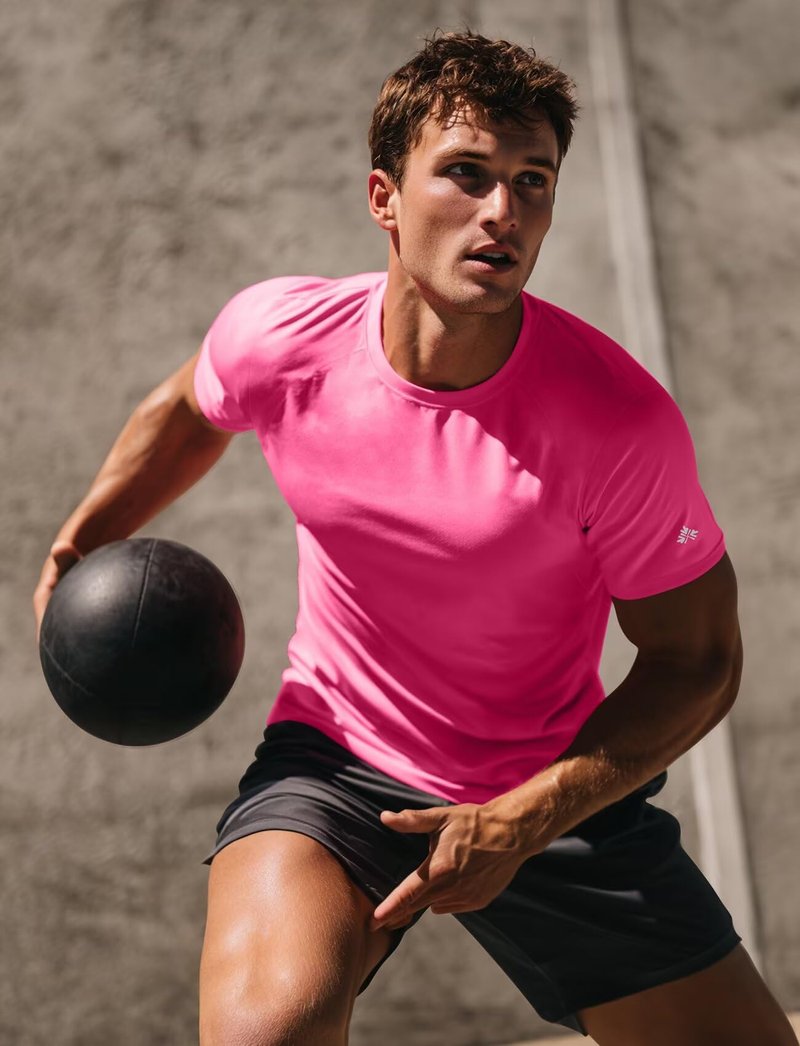 Zengjo Gym Shirts for Men Workout(Hot Pink,Large)