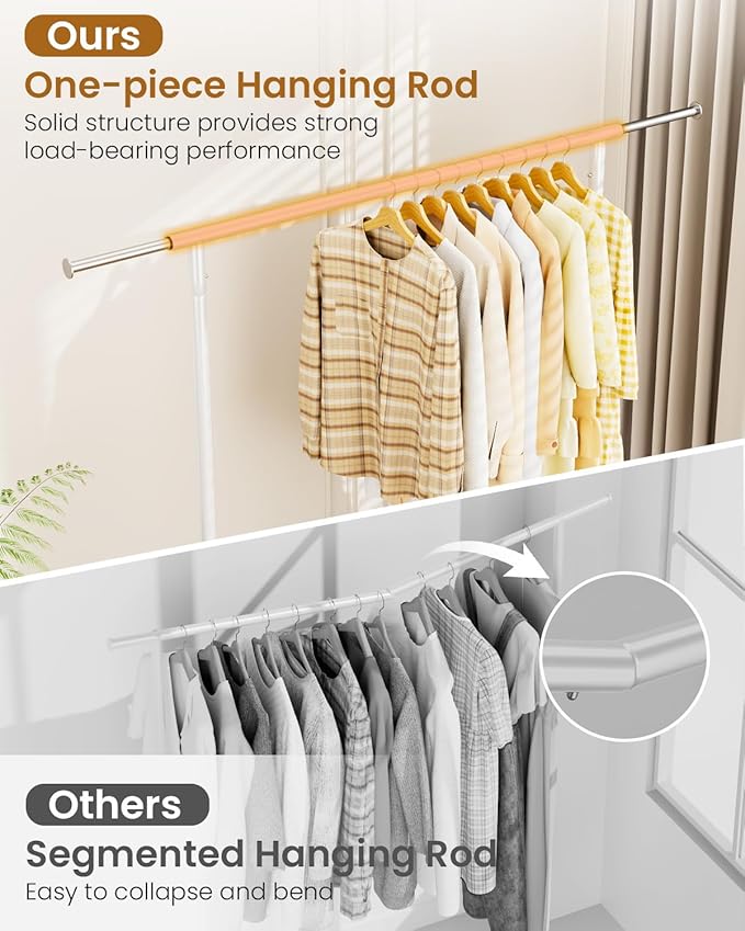 Heavy Duty Clothes Rack, Metal Clothing Rack Load 450 LBS, Rolling Coat Racks for Hanging Clothes with Lockable Wheels, Wardrobe Closet Garment Racks for Bedroom, White