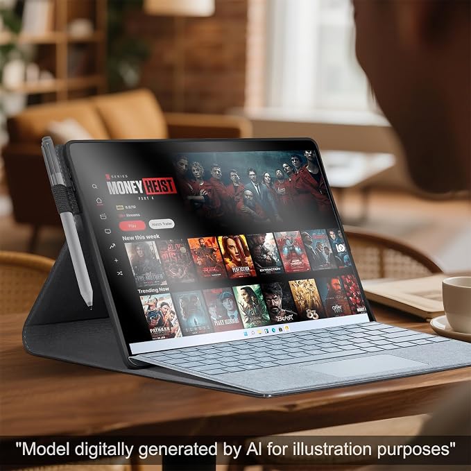 Leather Case for Microsoft Surface Pro 7+/7/6/5/4 12.3 Tablet Case | Premium Leather Folio Cover with Type Cover Keyboard &amp Stylus Pen HolderMagnetic Closure Protective CaseClassic Black
