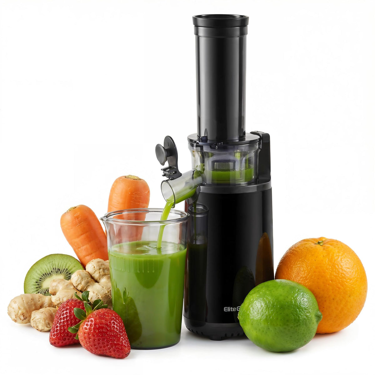 Elite Gourmet EJX600 BPA-Free Cold Press Juicer, 16 oz, Charcoal Grey