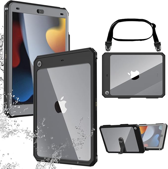 ipad 10.2 Waterproof Case 2021/2020/2019ACase iPad 7th/iPad 8th/iPad 9th Generation IP68 Waterproof ipad 10.2 Cover with Strap Stand Pencil Holde Built-in Screen Protector Rugged Shockproof Case