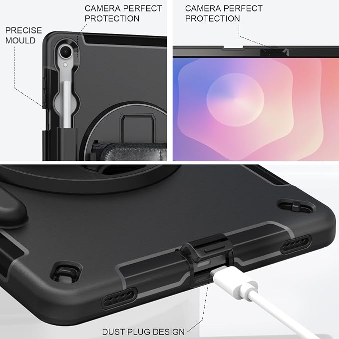Miesherk Case for Galaxy Tab S11 Case Samsung Galaxy 11 Inch 5G 2025Black | Military Grade Shockproof Case with Hand/Shoulder Strap-S Pen Holder-Rotating Kickstand
