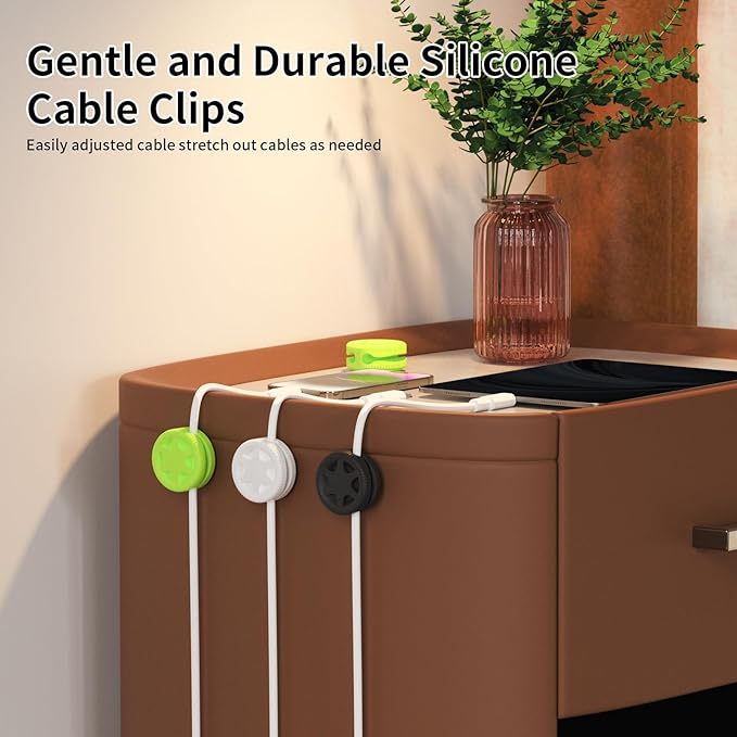 XenovaX 6 Pack Cord Organizer Clips - Desk Cable Management Clips, Cable Holder for Charger Wires, Phone Charger Cord Holder Clips for Desk, Office, Car, Home, Cubicle, Nightstand