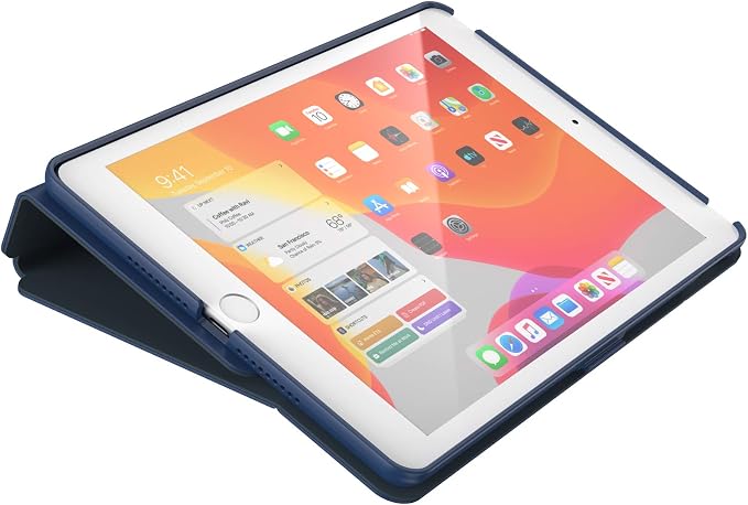 Speck Balance Folio Case for iPad 10.2 Inch (2019-2021) - Drop &amp Camera Protection Slim Multi Range Stand Apple Pencil Holder - Arcadia Navy/Moody Grey