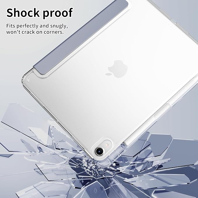 Case for iPad Air 11 Inch M4/M3/M2 Air 5th/4th Gen 10.9 Black | Pencil Holder Slim Trifold Stand Cover Clear Hard Back Shell Auto Sleep/Wake