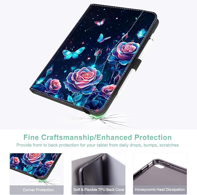 Lokigo Case for iPad (A16) 11th/10th Generation Aurora Forest | for iPad 11th-11 Inch/10th-10.9 Inch Stand Cover Pencil Holder/Hand Strap/Pocket Support Touch ID Auto Wake/Sleep
