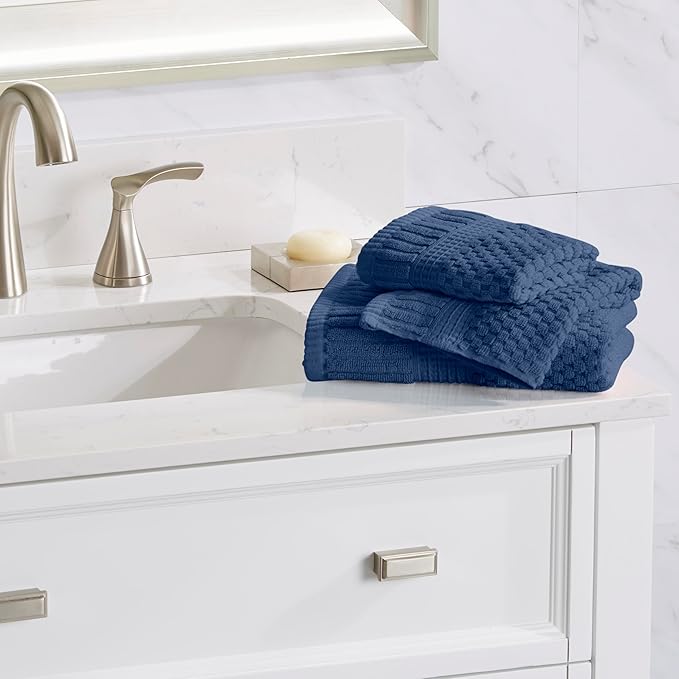 NY Loft 100% Cotton Towel Set 6 Piece Towel Set | Navy Bath Towels | Absorbent & Quick-Dry Towels | Trinity Collection (6 Piece Set, Navy Blue)