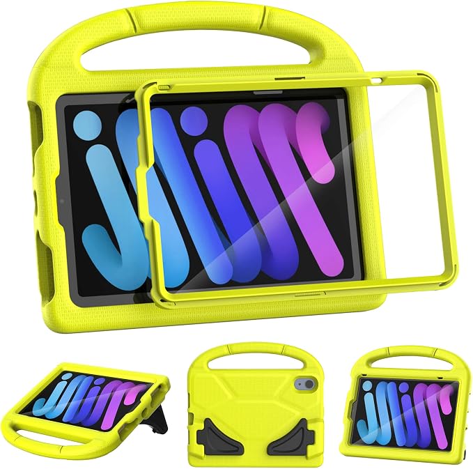 Kids Case for iPad mini 7 (A17 Pro) 2024/ Mini 6 2021 iPad mini 7th/6th Generation Case with Screen Protector - Shockproof with Handle Stand Protective Cover for iPad 8.3 Inch Lavender