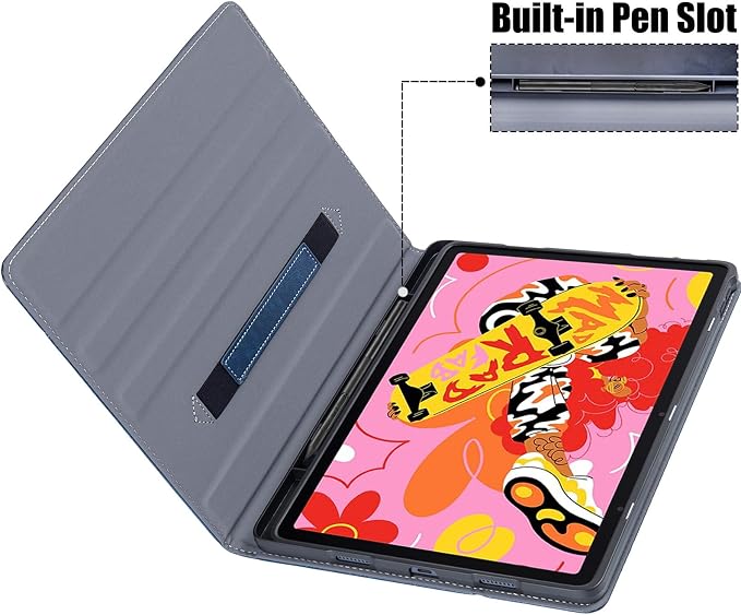 Stand Case for Wacom Movinkpad 11 Tablet Black | PU Leather Protective Coverwith Pen Holder &amp Pocket/Hand Strap Multiple-angles Viewing StandSoft TPU Back Shell
