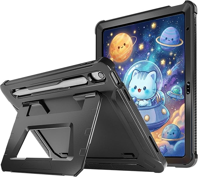 ProCase Kids Case for 11 iPad (A16) &amp 10.9 iPad 10th Gen Black | 180° Adjustable Kickstand with Pencil Holder 3-Layer Heavy Duty Rugged Shockproof Hard Shell Cover