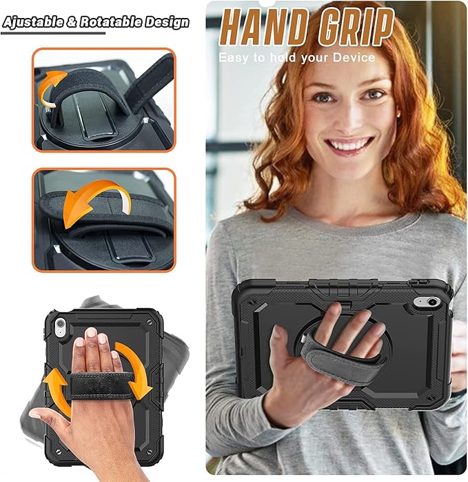 Case Compatible with iPad (A16) 11th 2025/10th Gen 2022 | Built-in Screen Protector Pen Holder Heavy Duty Shockproof Rugged Protective Case W/Handle Shoulder Strap