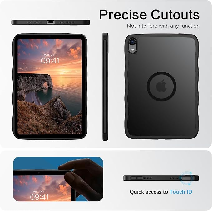 GUAGUA for iPad mini 7 A17 Pro Case Magnetic iPad mini 7th/6th Generation Cases(2024/2021) Wave Frame Anti-Slip with Pencil Holder Slim Light Drop-Proof Case for iPad mini 7th/6th 8.3'' Black