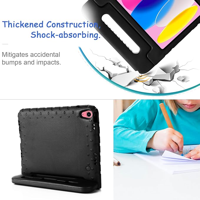 Kids Case for iPad Pro 11 M5/M4 &amp iPad Air 11 (2026/2025/2024) Shockproof Case with Pencil Holder Techcircle Light EVA Foam Handle Stand Bumper Protective Child Friendly Drop Proof Cover Black