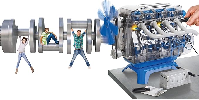 MindBlown DIY Model Engine Kit - Mechanic Four Cycle Internal Combustion Assembly Construction, Comes W/Valves, Cylinders, Hardware & Much More