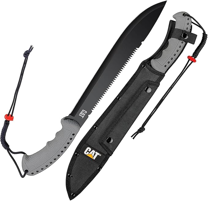 CAT Machete 21-Inch Blade with Shoulder Strap Sheath, Inch, 3CR13 Stainless Steel Blade Knife, Cut Brush Clearing, Hiking, Camping, Gardening - Black 980691ECT