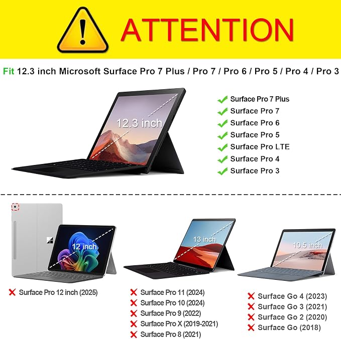 Fintie Case for 12.3 Inch Microsoft Surface Pro 7 Plus Surface Pro 7/6/5/4/3 - Portfolio Business Cover with Pocket Compatible with Type Cover Keyboard Black