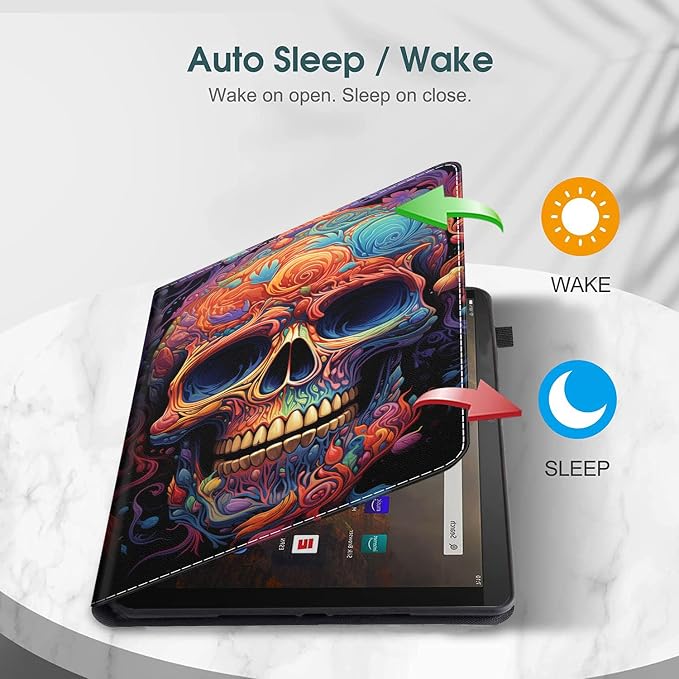 Case for All-New Amazon Fire HD 10 and 10 Plus Tablet (13th/11th Generation 2023/2021 Release) 10.1 Multi-Angle Smart Stand Cover Auto Sleep/Wake Skull and Fire