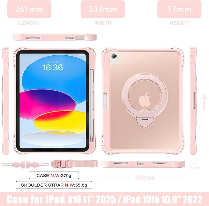 Dteck for Apple iPad 11 inch (A16 11th Gen) iPad 10.9 inch (10th Gen) Slim Clear Case with Kickstand Pencil Holder Reinforced Shockproof Corners Soft TPU Lightweight Protective Cover Transparent