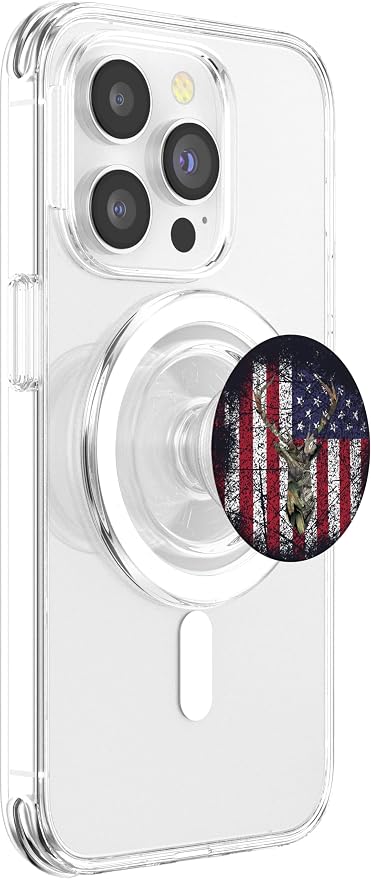 Deer Buck Hunting USA Flag Brown Camouflage Red White Blue PopSockets Adhesive PopGrip