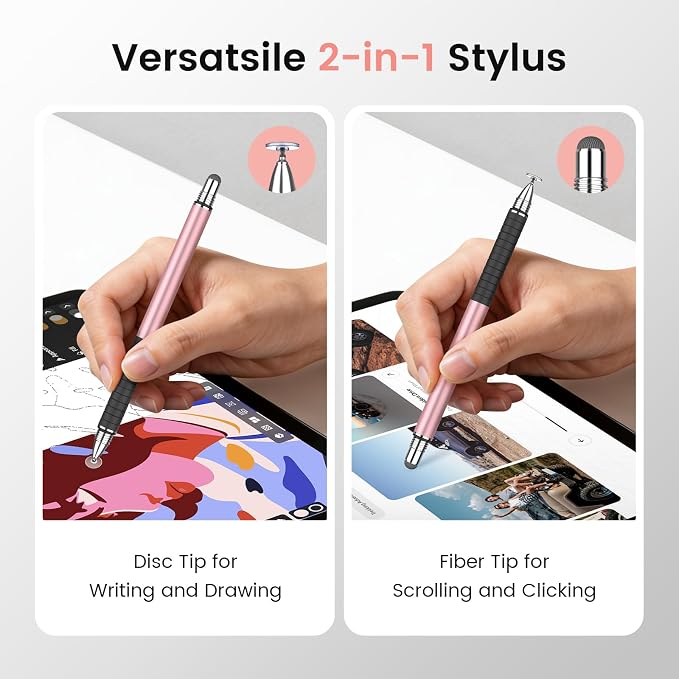 MEKO Stylus Pen for Touchscreen 2-in-1 Universal Stylus 6Pcs | MEKO 1st Gen Stylus Fiber &amp Disc Tips High Precision Work for iPad iPhone Android Tablets All Touch Screens-Black