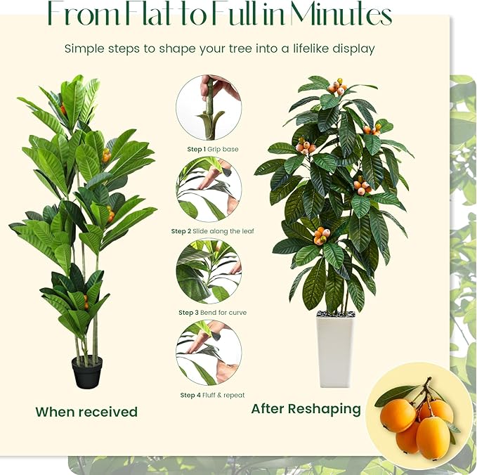 Artificial Loquat Tree：Faux Tree Realistic Fake Tropical Fruit Plant Large Silk Floor Plants with Lifelike Fruits&Pot for Home Decor Indoor Outdoor Room Office Patio Balcony(5FT,1-Pack,White)