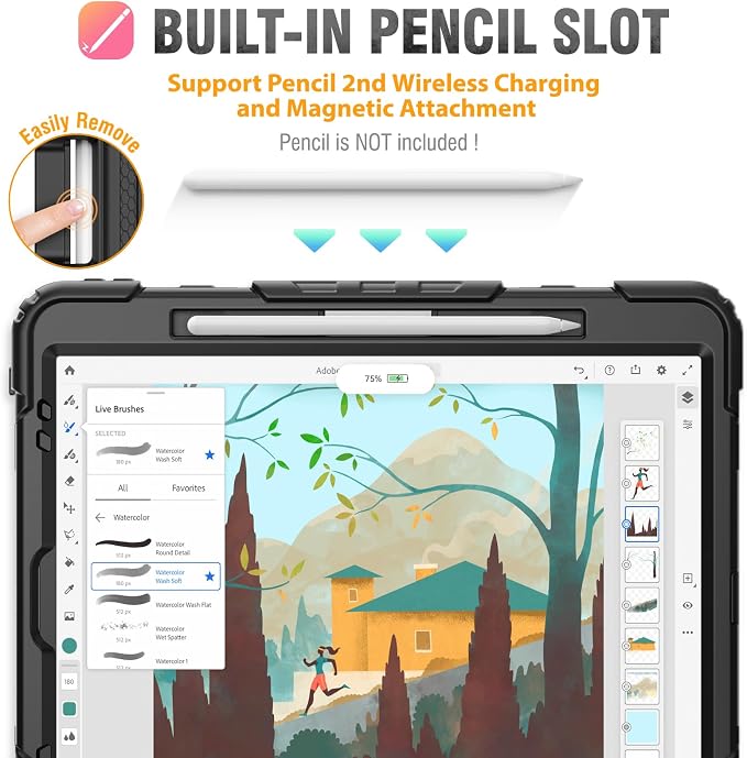 HXCASEAC Case for iPad Pro 12.9 Case (6th 5th 4th 3rd Generation) Shockproof Design | Pencil Holder | Hand Strap | Screen Protector | Heavy Duty Protective iPad 12.9 inch 2022/2021/2020/2018 - Black