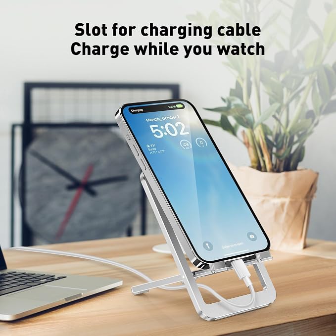 Cell Phone Stand for Desk - Foldable Aluminum Phone Holder Portable Travel Essentials Adjustable Desktop Dock for iPhone 17 16 15 14 Pro Max Android (Pink)