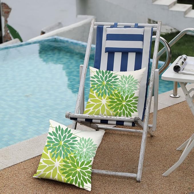 DFXSZ Outdoor Throw Pillow Covers 16x16 Inch Set of 2 Waterproof Spring Summer Geometric Elegant Dark Light Green Outdoor St Patricks Pillow Covers for Patio Funiture Garden Couch 168A16