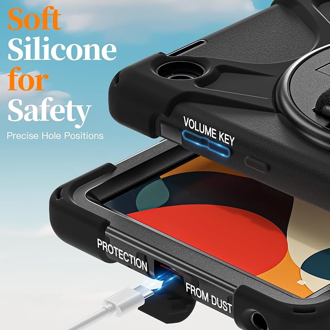 Case for Galaxy Tab S10 FE+ 13.1 2025 with Screen Protector+360 Rotating Hand Strap&ampStand+Shoulder Strap (Black)