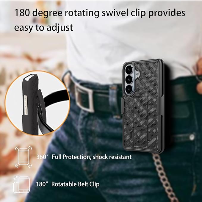 Ailiber for Samsung Galaxy S26 Stand Case Belt Clip Screen Protector-Black | Swivel Kickstand Holder Holster Slim Shell Slide Pouch Full Body Protective Rugged Shockproof Drop Defense Cell Phone Co