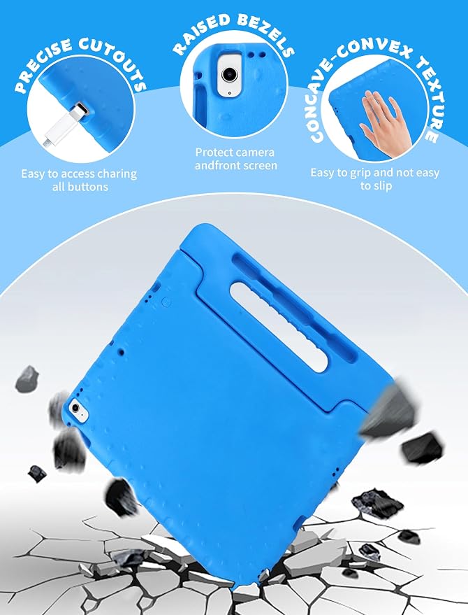Heavy Duty Kids Case for iPad 10th/11th(A16) Pencil Holder Stand | Rugged Protection Cover for 11/10.9-inch iPad 2025/2022 Lightweight EVA Foam Anti-slip for Home School Travel Blue