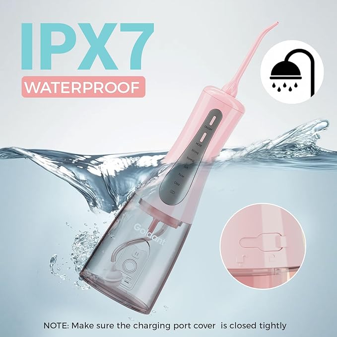 GOLDANT 350ML Water Dental Flosser Teeth Pick with Travel Bag, 5 Modes Portable Cordless Oral Irrigator Cleaner, Electric Rechargeable IPX7 Waterproof for Home Travel Teeth Cleaning flossing (Pink)