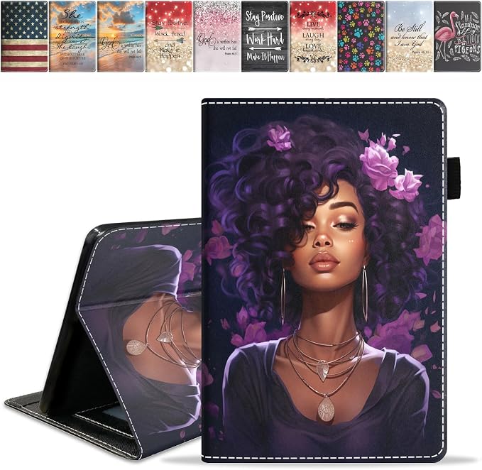 Case for Amazon Fire HD 10 Tablet (9th/7th Generation 2019/2017 Release) Slim PU Leather Cover with Card Slot &amp Auto Wake/Sleep for Fire 10.1 Tablet African American Girl