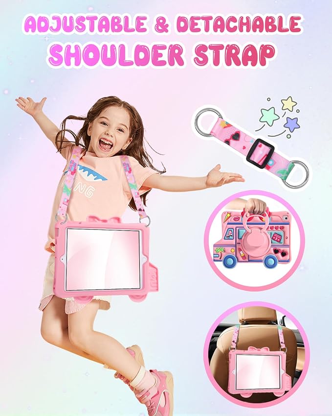 for iPad 10th Generation Case 10.9 Inch 2022 for iPad A16 Case 11th Generation - for Girls Cute Girly Kawaii 3D Cartoon Design with Rotating Stand &amp Strap Silicone Cover for Apple 10th/11th