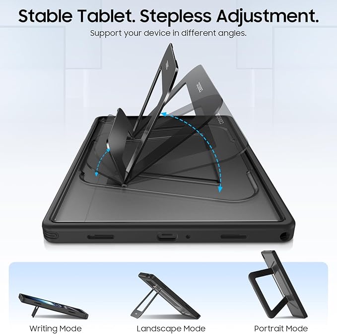 Fintie Multi-Angle Kickstand Case for Samsung Tab A11+/A9+ 11 in Black | Dual-Axis Aluminum Stand PC &amp TPU Protection Slim Frosted Hard Cover with Anti-Scratch Surface Stable Viewing Angles