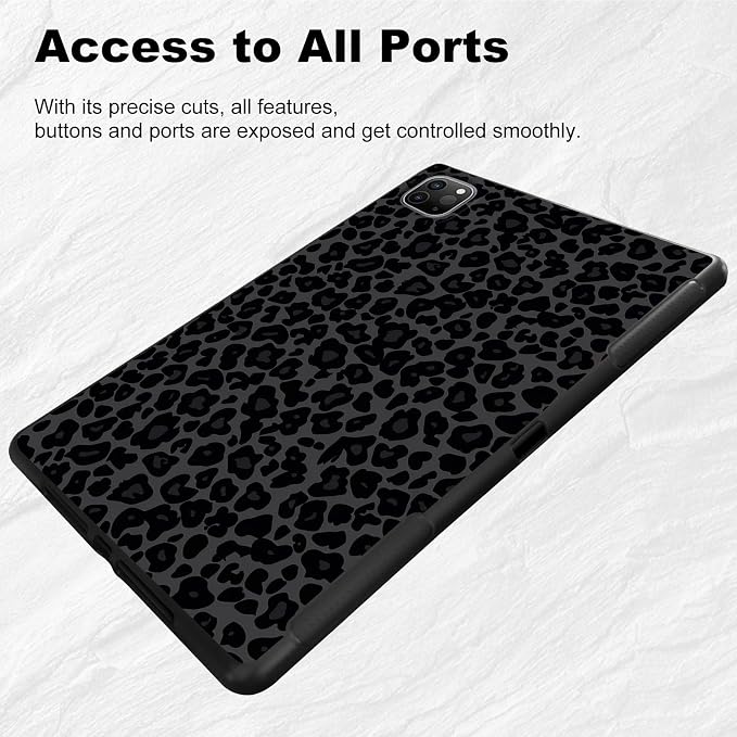 for Ipad Pro 12.9 Case iPad 6th Generation/iPad 5th Case/iPad 4th Generation (12.9 2022/2021/2020) Slim Design Matte TPU Rubber Soft TPU Protective Cover Dark Green Leopard Print Pattern