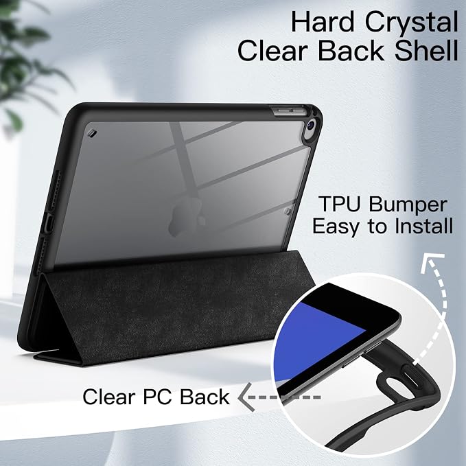 JETech Case for iPad mini 5/4 (7.9-Inch 2019/2015 Model) with Pencil Holder Clear Transparent Back Shell Slim Stand Shockproof Tablet Cover Auto Wake/Sleep (Black)