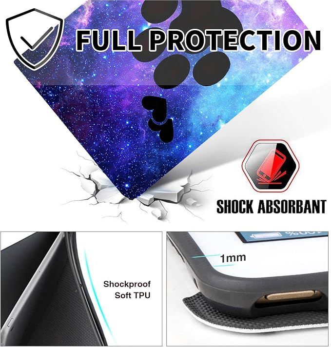 for 10.1 Amazon Fire HD 10 Tablet (13th Generation 2023 Release)PU Leather Multi-Angle Anti Slide Stand Cases with Auto Wake/SleepAnimals Dog Paws Galaxy