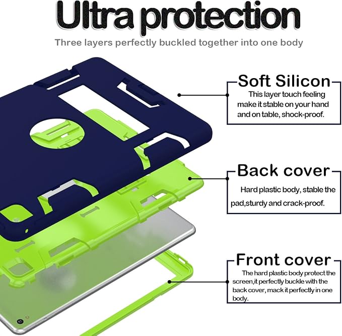 MAKEIT CASE for iPad Pro 9.7 inch Case iPad Air 2 Case Shock Absorption High Impact Resistant Hybrid Protective Tablet Cases Cover with Kickstand for iPad Air 2 / iPad Pro 9.7 2016 Release