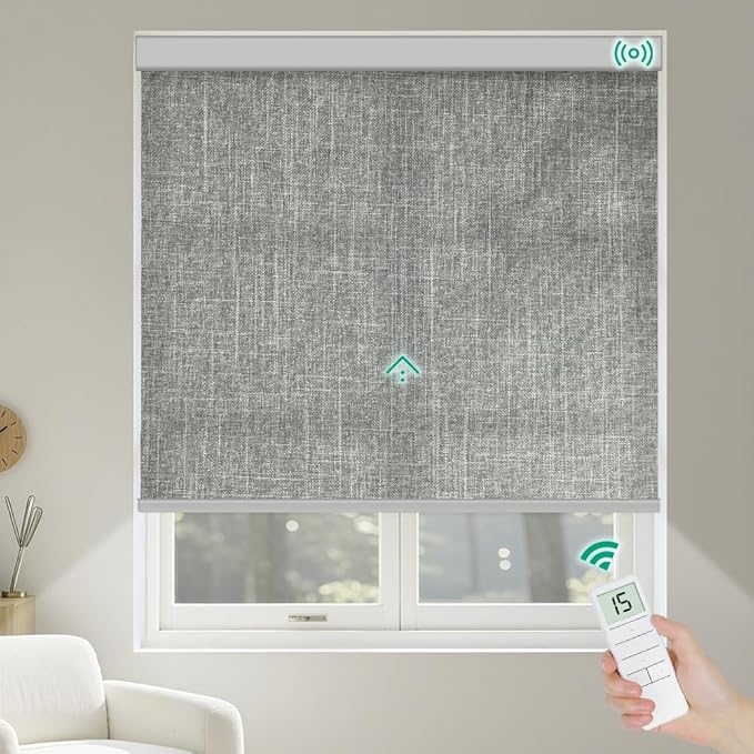 Kilonity Motorized Roller Shades, Light Filtering Remote Control Custom Window Shades Compatible with Alexa Google Assistant via RF Hub, Rechargeable Electric Blinds for Windows (Dark Grey)